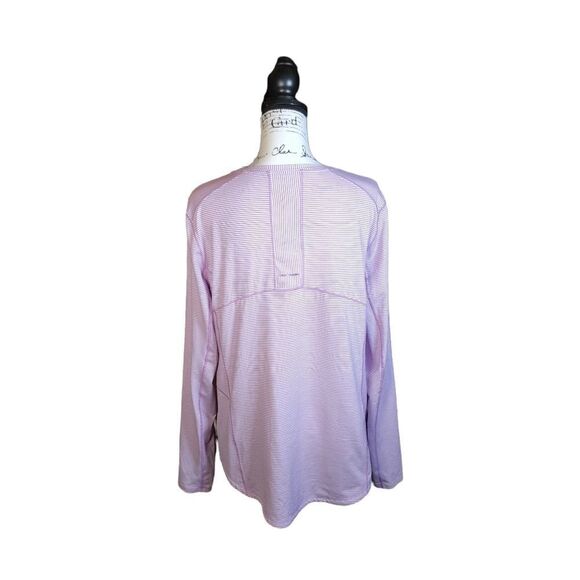 Duluth Trading Co Crew Neck Long Sleeve Striped Purple White Women's Shirt - Picture 4 of 6